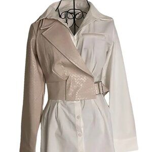 Manière De Voir Leather Woven Overlay Shirt Dress